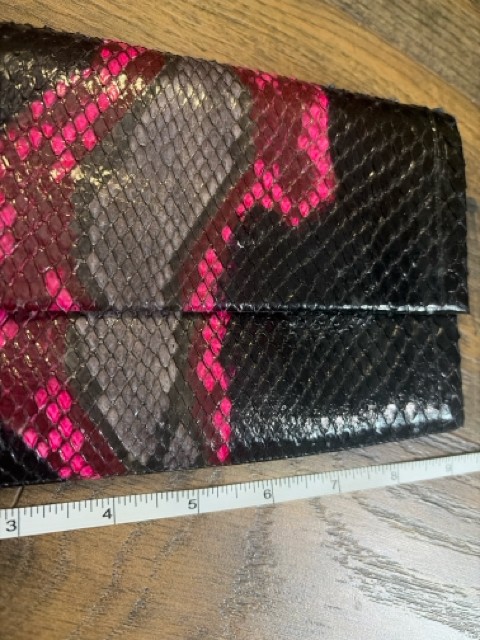 Nancy Gonzalez | Genuine Python Skin Clutch/Wallet in Pink/Black