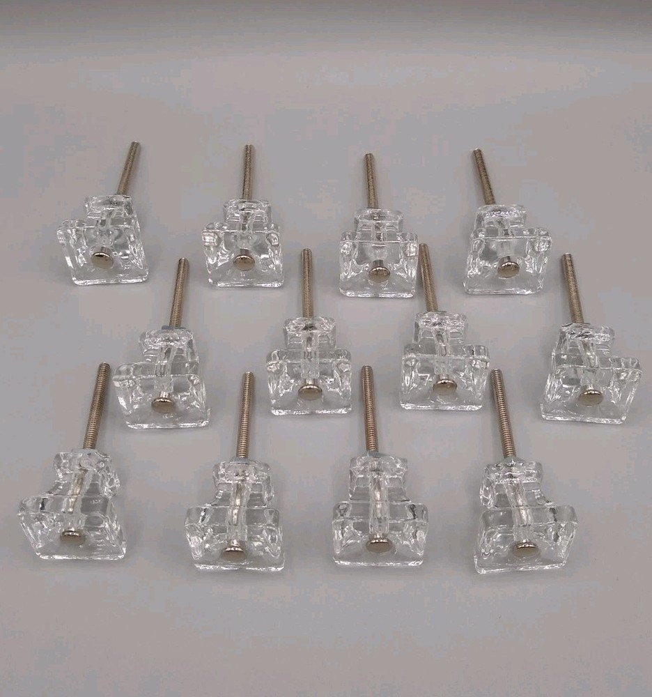 12 Clear Glass 1 1/8" square Drawer Pull Knobs Furniture Handles modern