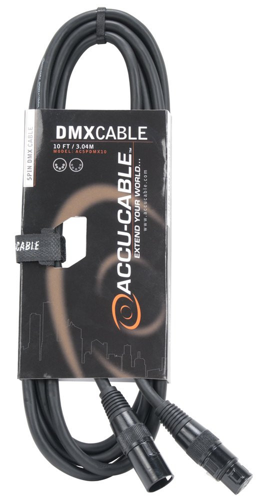 10 Foot 5 PIN DMX Cable, Black, No Memory Cable