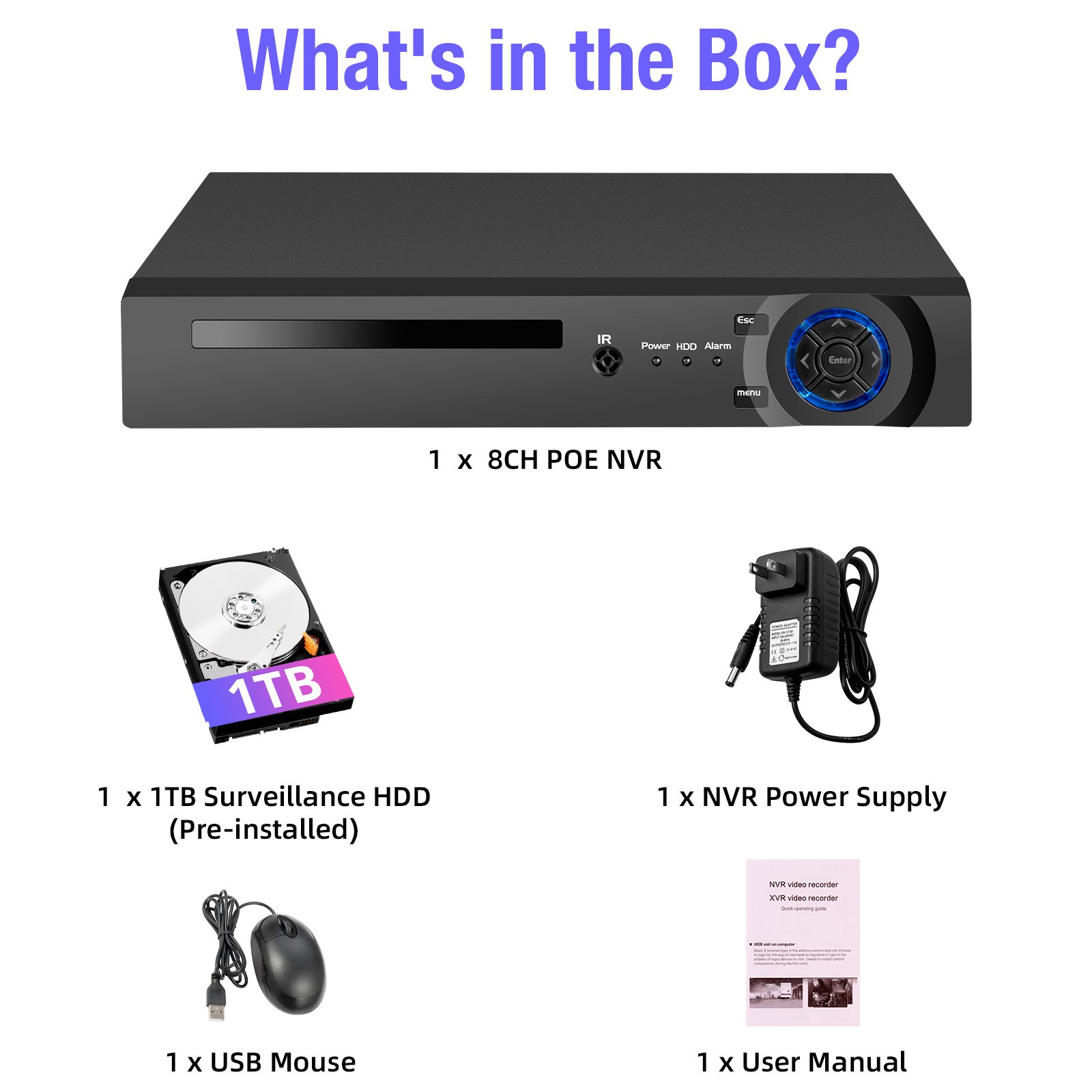 4K 8MP POE NVR IP Network Video Recorder H.265+ 1TB for Smart Security System