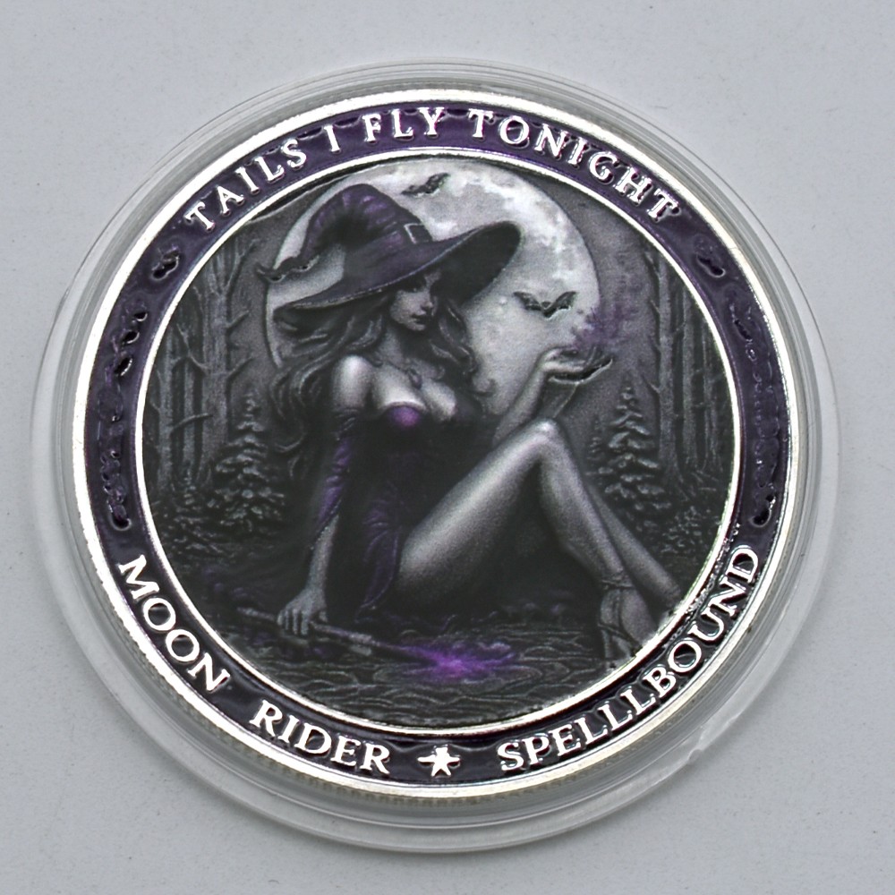 Tails I Fly Tonight Silver-Plated Coin | Witch & Moon Rider Spellbound Medal