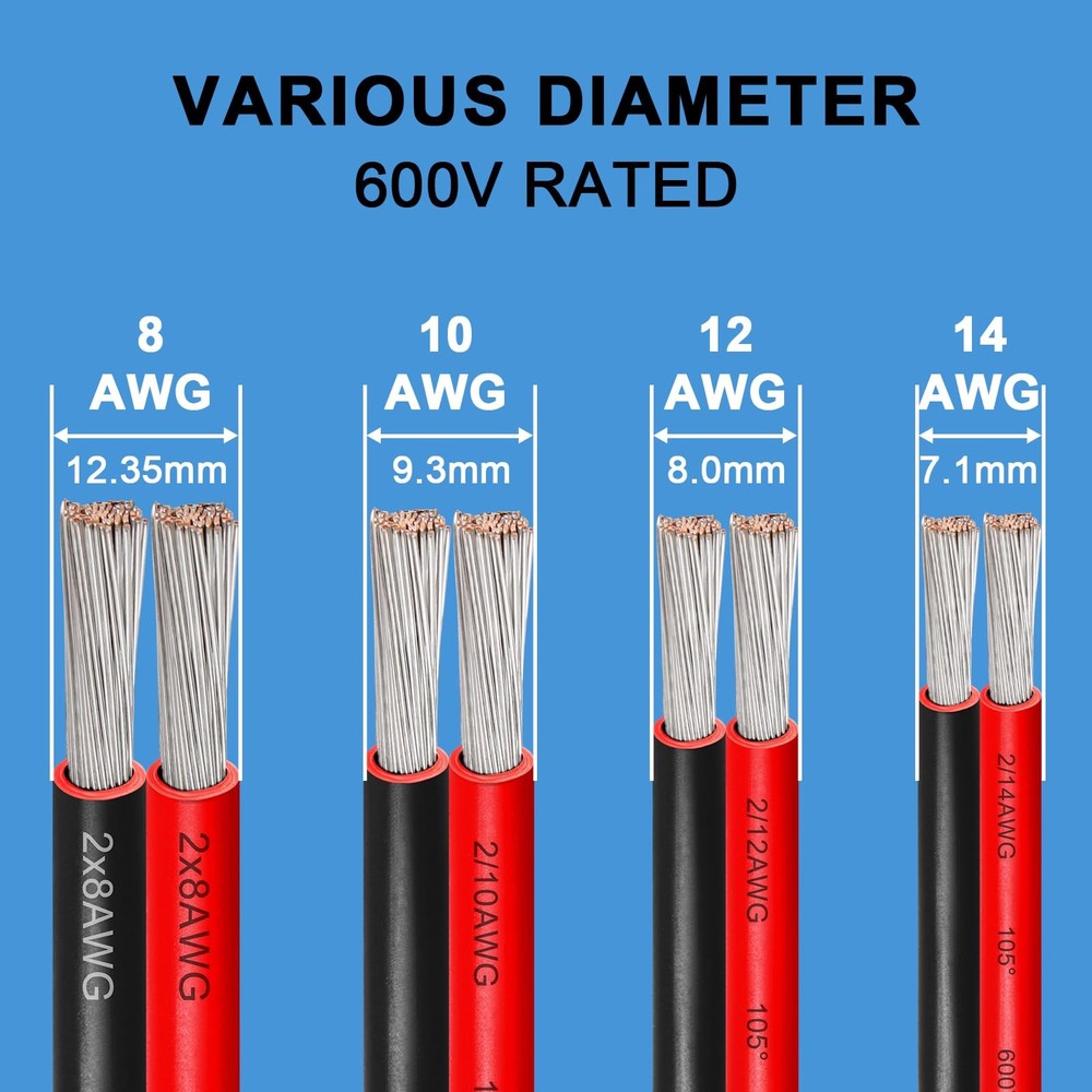 25FT 8 AWG Electrical Wire 2-Conductor Tinned Copper Stranded Low Voltage Wire