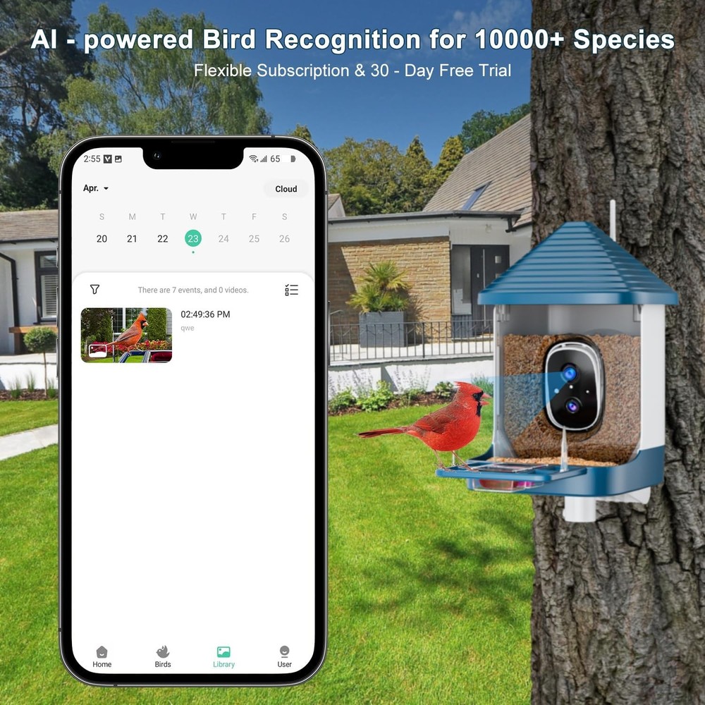 Bird Feeder W/ Camera Smart AI Bird Identification & Solar Panel,2K HD Live View