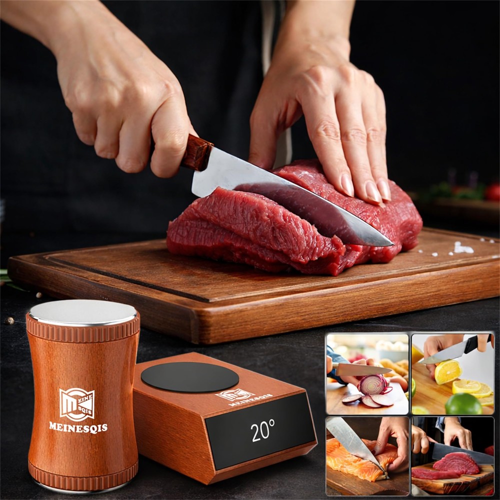 Rolling Knife Sharpener Kit with Diamond & Ceramic Discs, Magnetic Angle Guid...