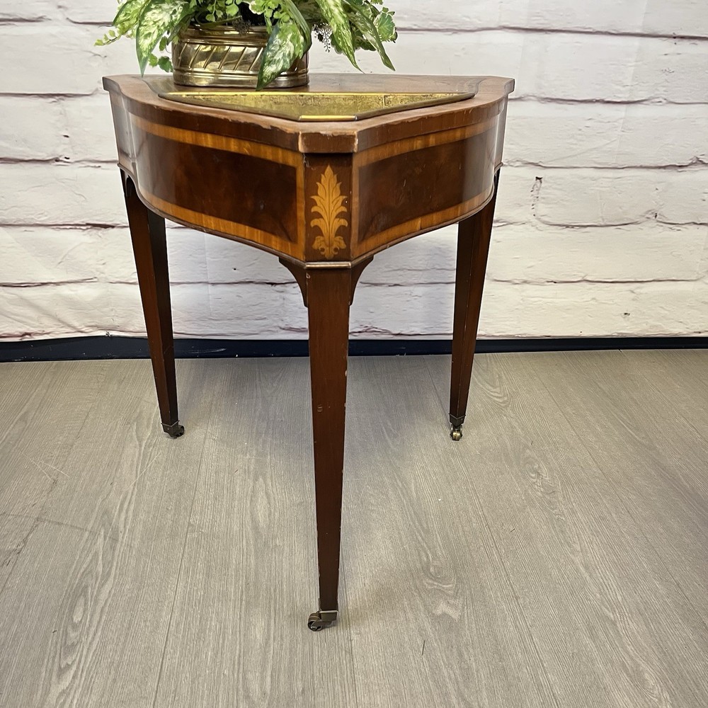 Rare ATQ Regency Style Leather Top Triangular Side Table W/Drawer Brass Pocket