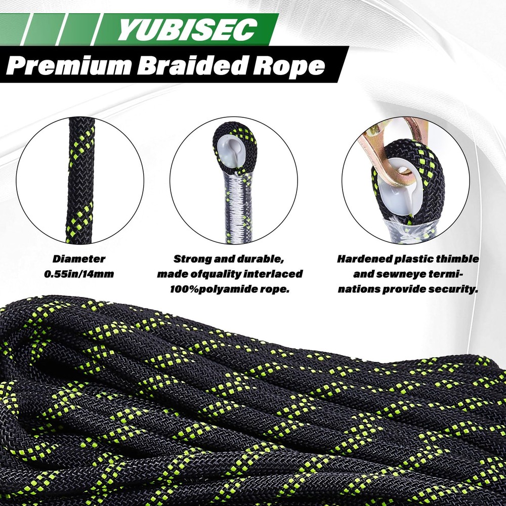 Vertical Lifeline Assembly 50FT, Polyester Rope Harness Safety Black