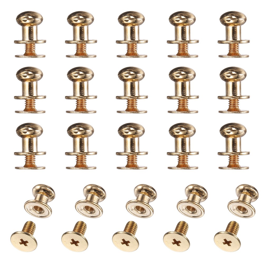 20Set Round Head Button Stud Screw 7mm Chicago Screws Button Rivets Gold