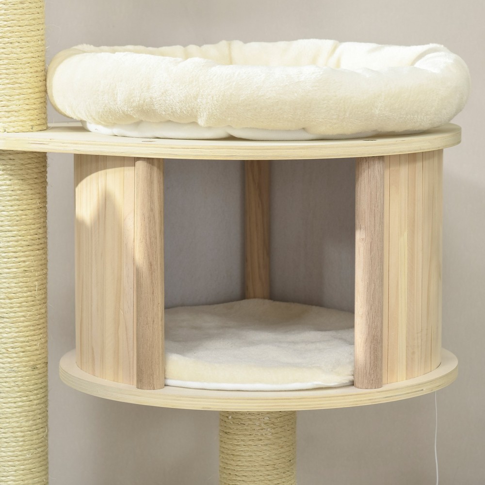 Cat Tree with Condo & Scratching Posts, 3 Platforms, Plush Cushions, Natural