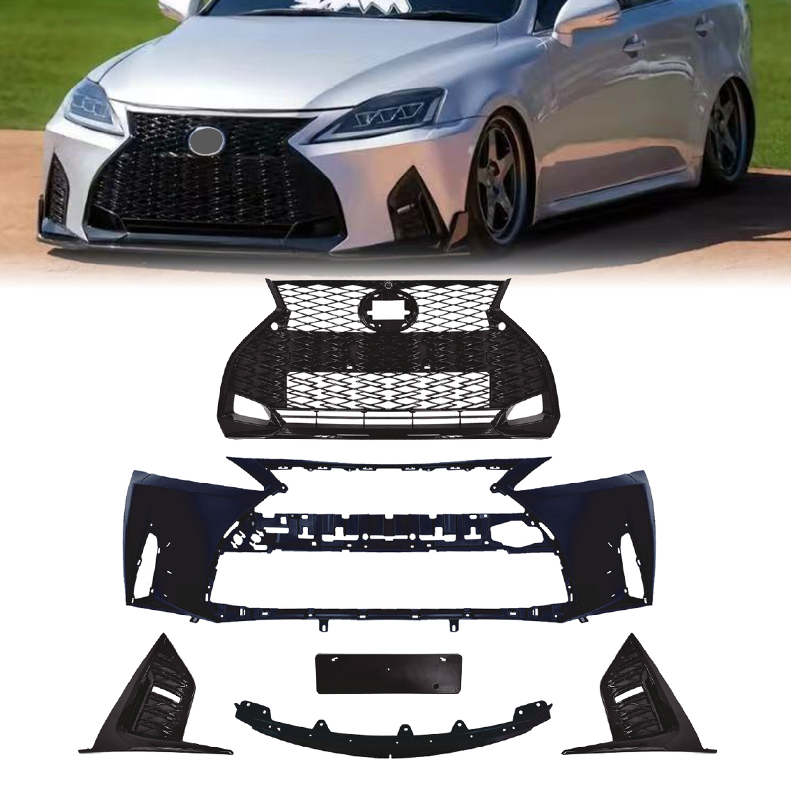 Fit for 2006-2012 Lexus IS250 Front Bumper Grille Kit Conversion To 2021+