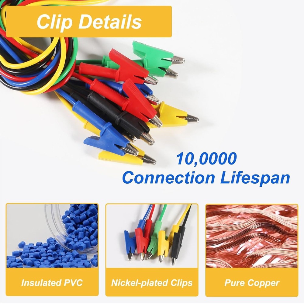 New 5PCS Alligator Clips Test Leads 3.3 ft/1m 15A Wire Cable Electrical Testing