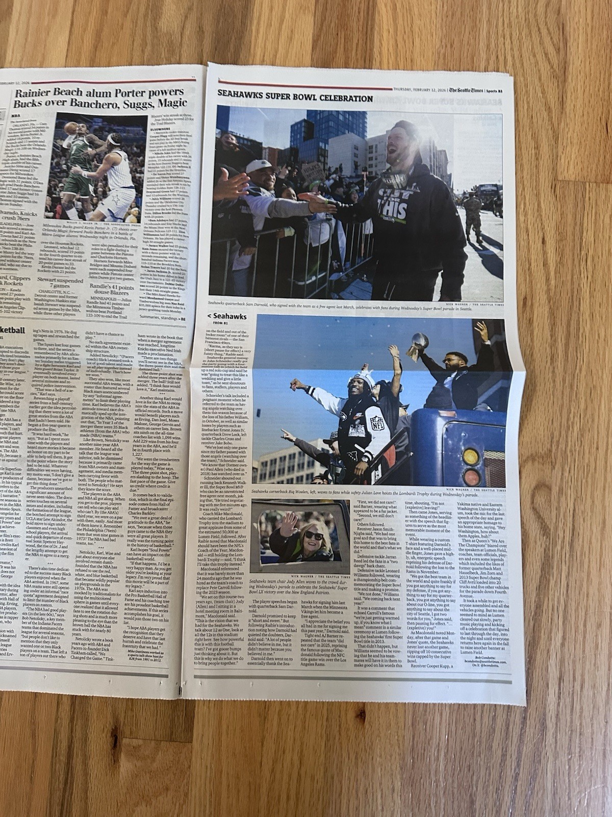 SEATTLE SEAHAWKS SEATTLE TIMES FULL NEWSPAPER 2/12/2026 SUPERBOWL PARADE- NEW