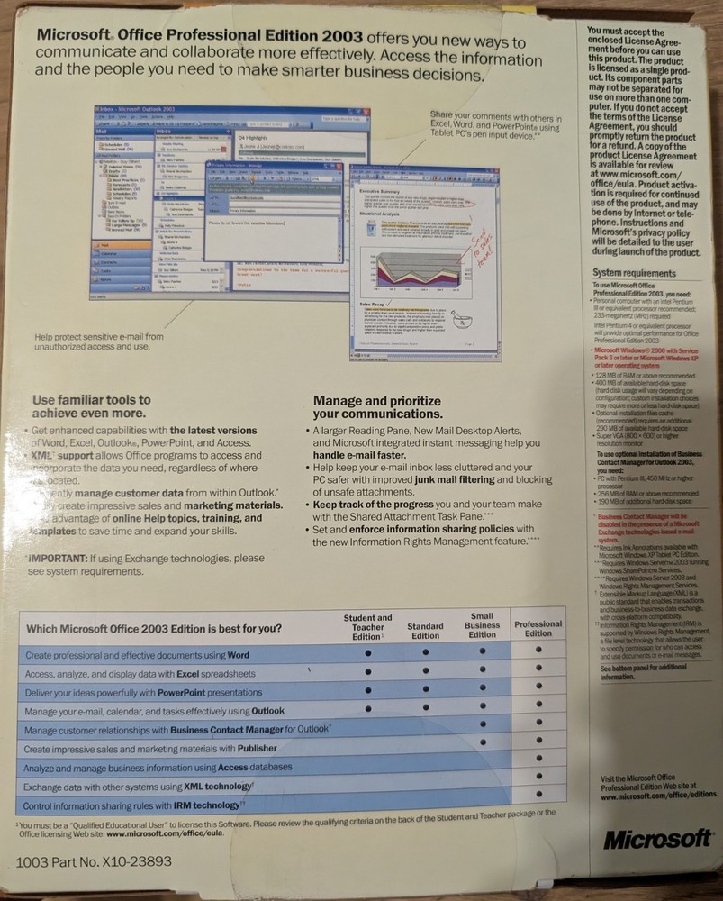 Microsoft Office Professional 2003 Box Word Excel Access with log key