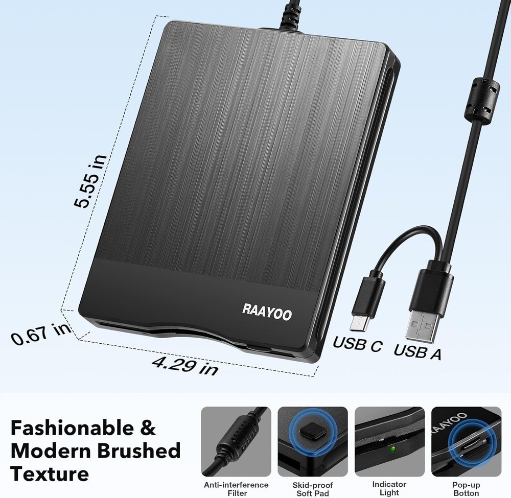 Floppy Disk Reader 3.5 Inch USB Floppy Disk Drive External 3 1/2 Floppy Disc Rea