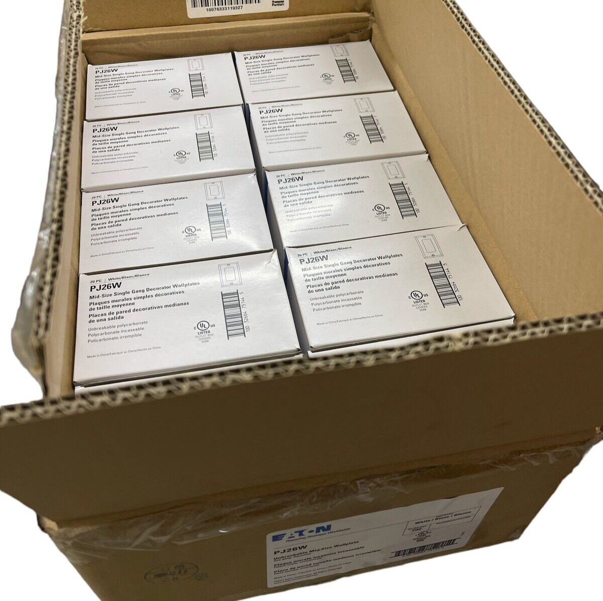Case of 200 Eaton White 1G UNBREAKABLE Mid-Size Wallplates GFI GFCI Cover PJ26W