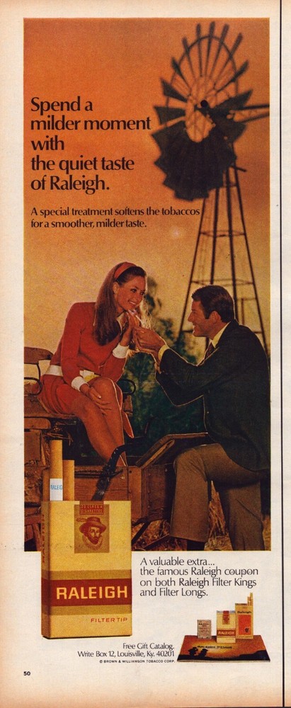 1971 Raleigh Cigarettes Print Ad Farm Tractor Windmill Couple