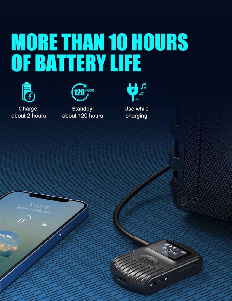 Bluetooth Receiver with LCD Screen, Portable 3.5mm AUX Bluetooth 5.0 Adapter ...