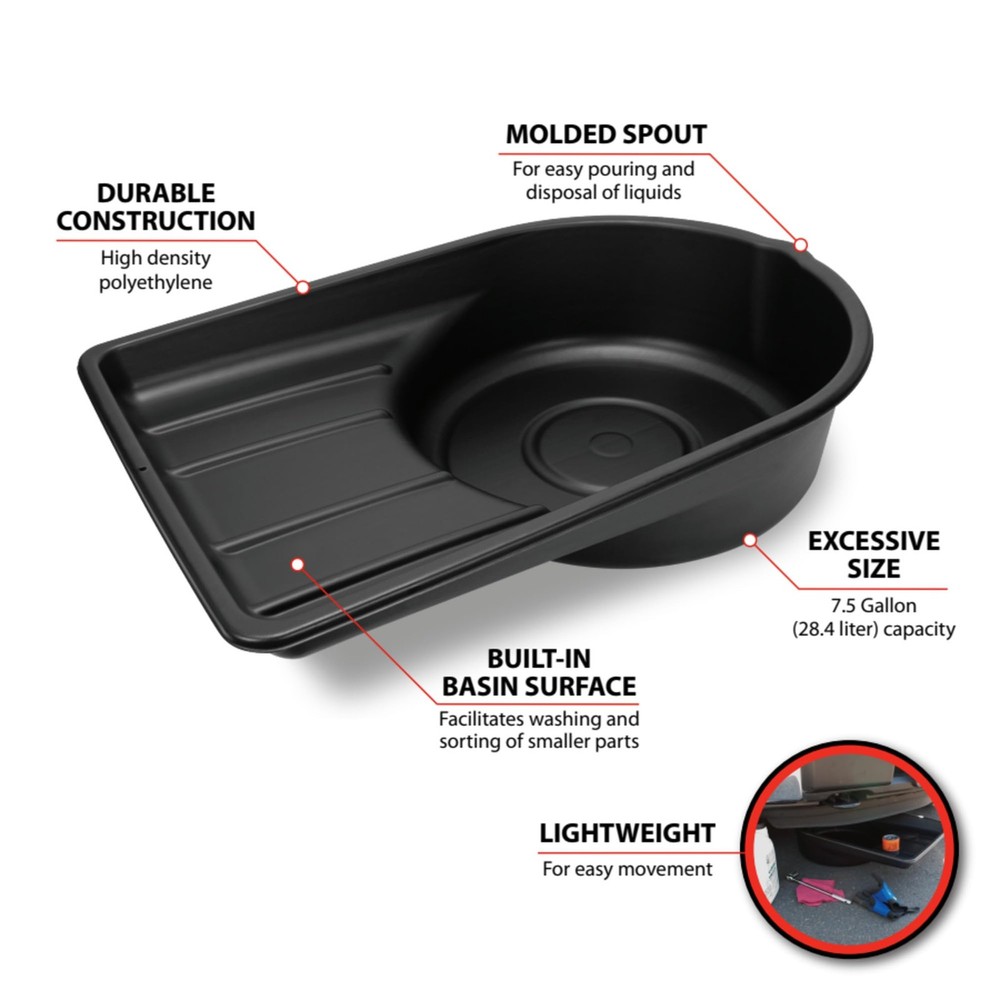 Performance Tool W4072 Black Extra 7.5 Gallon Plastic Oil Drain Pan,