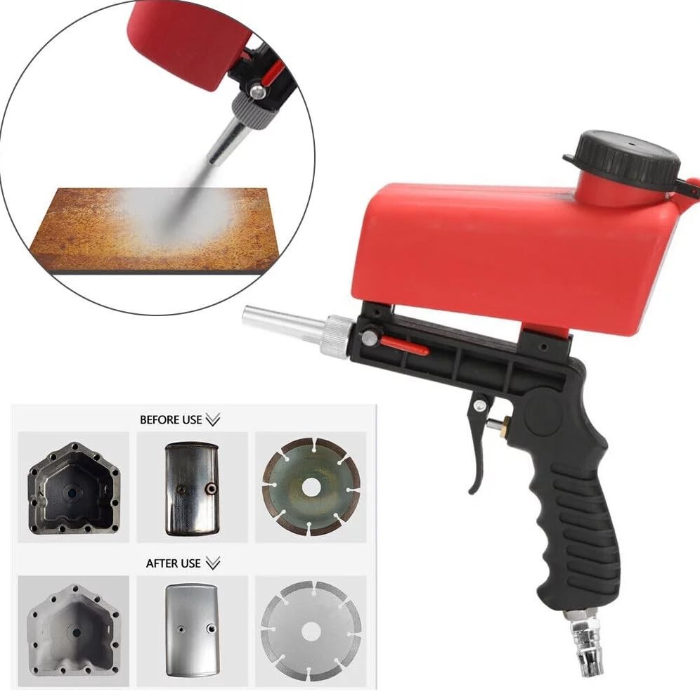 90psi Gravity Feed Sand Blaster Gun Kit - Hand Held Blasting Spray Red
