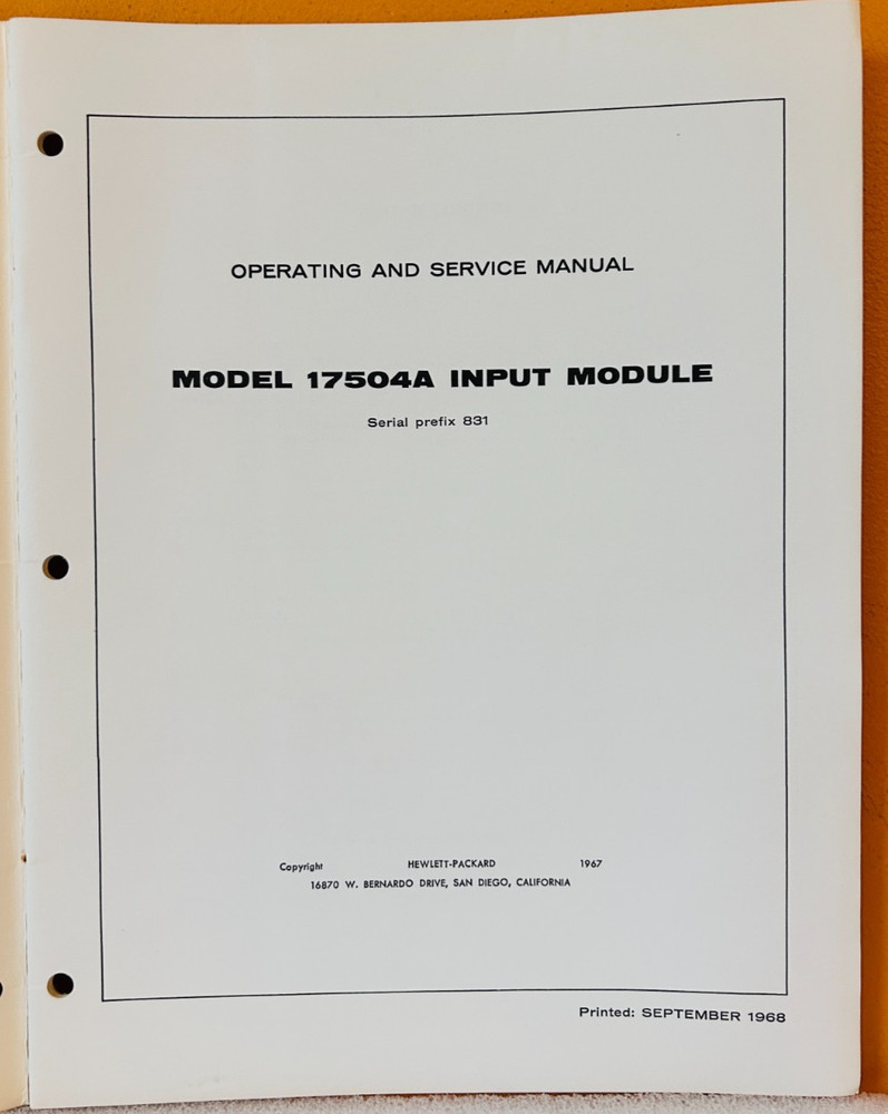 HP 17504-90001 1968 Model 17504A Input Module Operating & Service Manual.