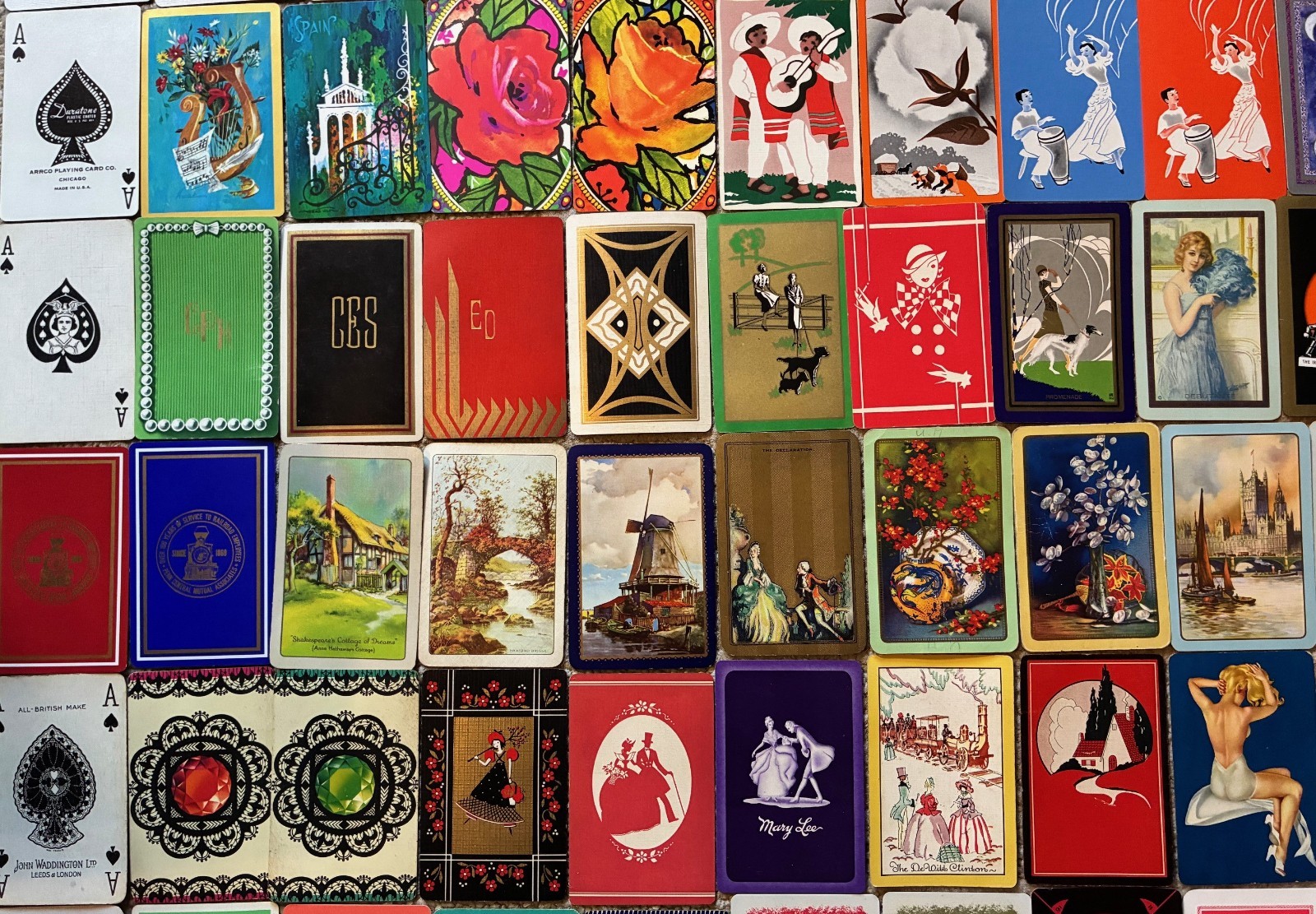 Lot~94 Vintage Single Swap Playing Cards~Art Deco~Women~Victorian~Flapper~Dogs+