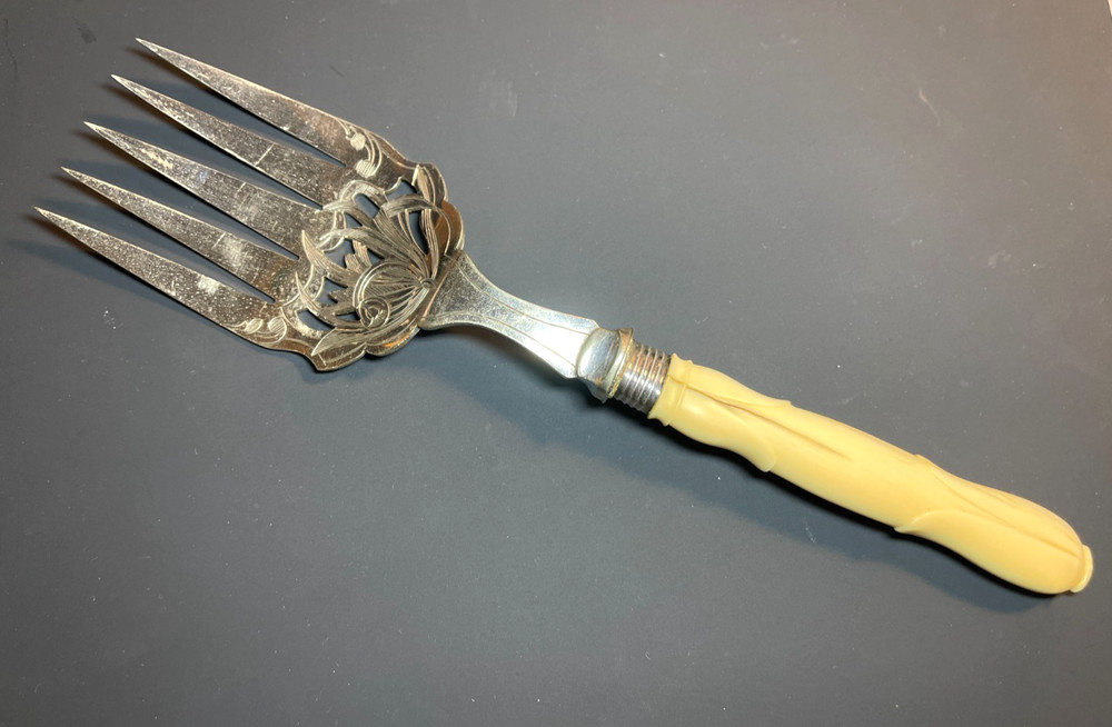 Antique Victorian Silver Plate Serving Fish Knife & Fork Set