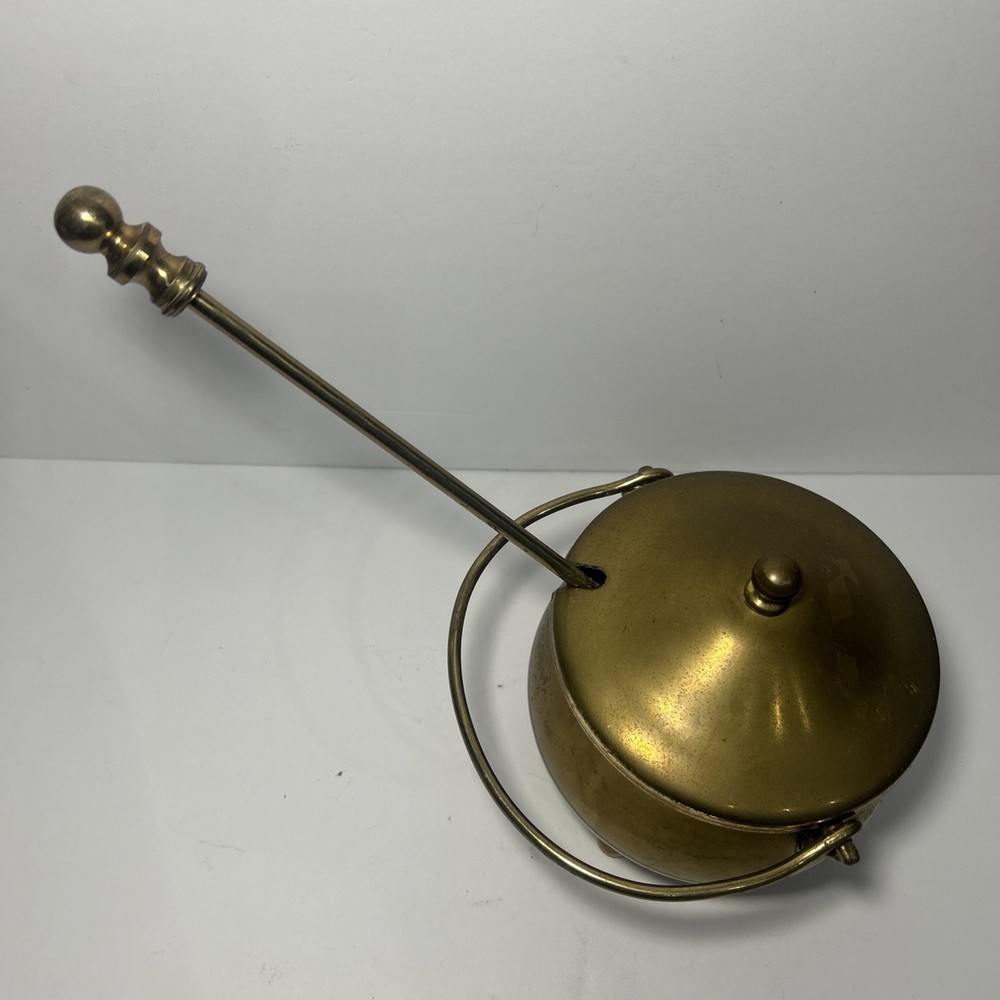 Vintage Solid Brass Smudge Pot Fire Lighter w/ Long Rod & Bail Handle