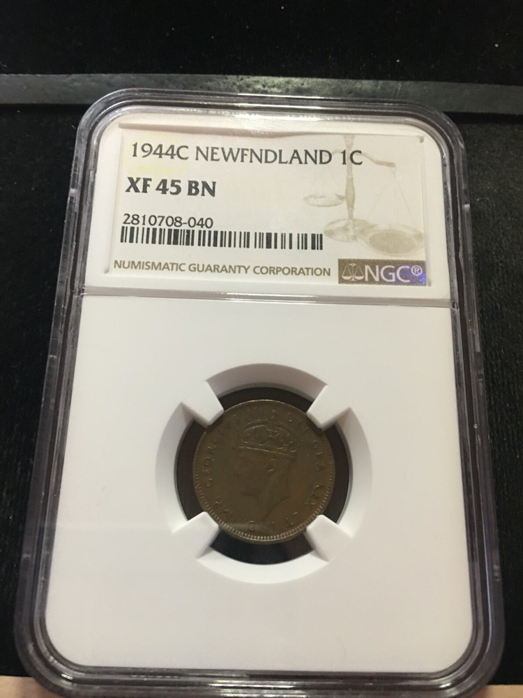 1944c NGC Graded Newfoundland  Small Cent 1¢**EF-45** Cert# 040