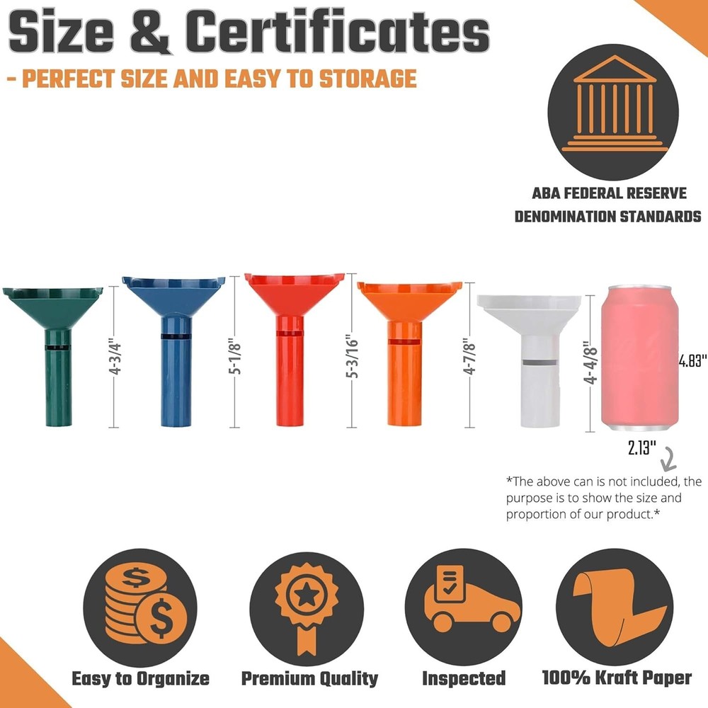 Effortless Coin Sorting Set: 5 Tubes & 110 Color-Coded Coin Wrapper Rolls