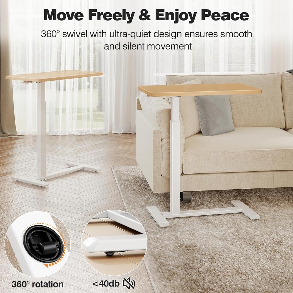 Over Bed Bedside Table W/ Wheels Rolling Height Adjustable Overbed Desk Mobile