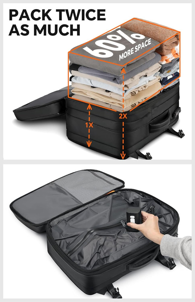 Vacuum Backpack Travel, 70L Expandable Carry on Backpack with Compression System