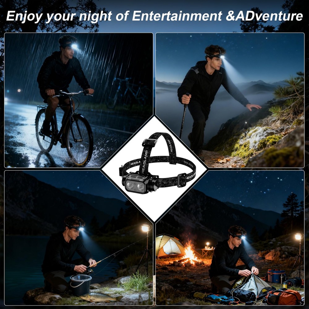 Rechargeable Headlamp, LED Head Lamp with Motion Sensor, Red White Light, Wat...