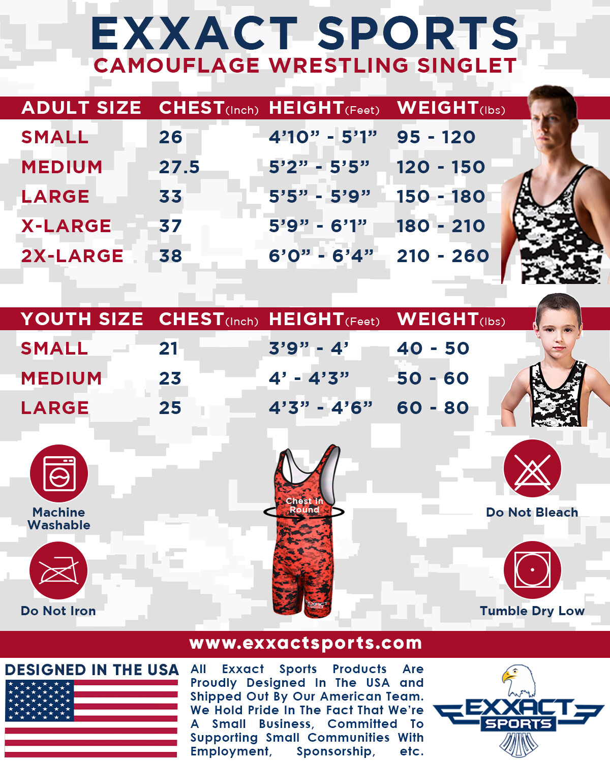 Exxact Sports Camoflage Wrestling Singlet for MMA, Powerlifting Singlet Youth