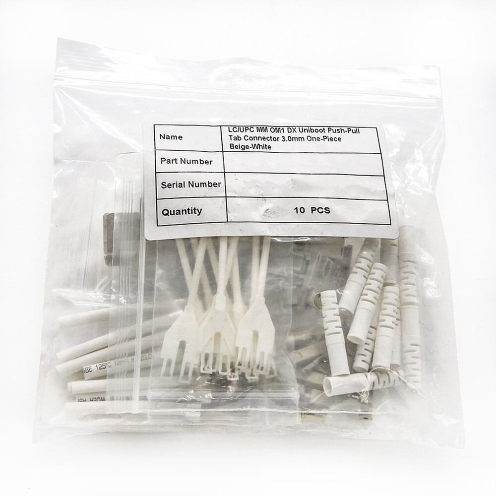 10 Pcs LC/UPC Multi-Mode DX Uniboot Pull-Push Tab Connector 3.0mm Beige & White