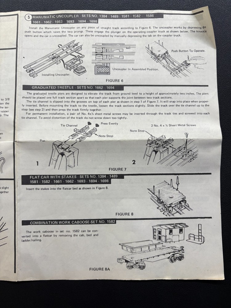 Lionel Train Operating Directions/Instructions for Various Vintage Sets
