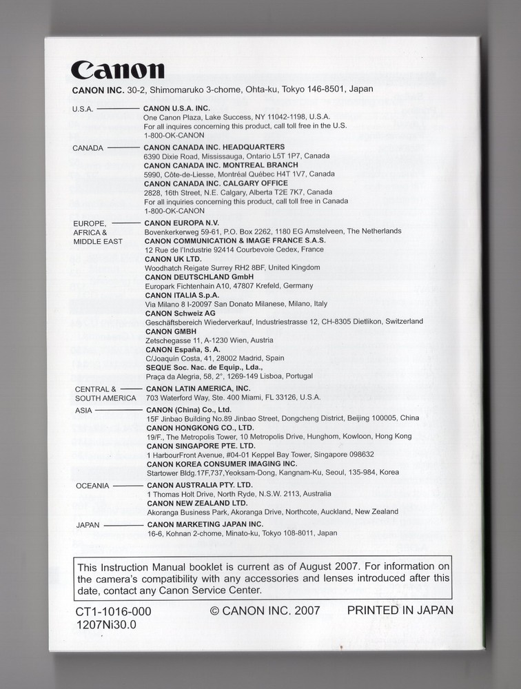 Canon EOS 40D Digital Camera Instruction Manual / User Guide In English