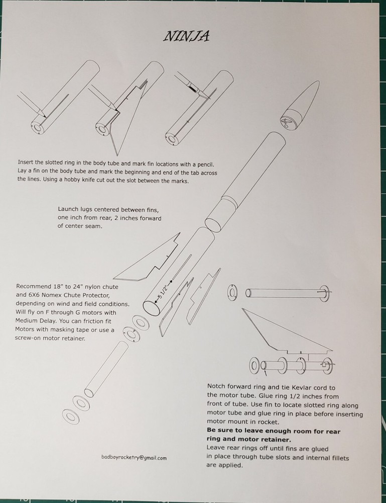Upscale Estes Ninja Model Rocket Kit 2.6" Dia, 29mm Motor Mount, Over 3 Ft Tall!