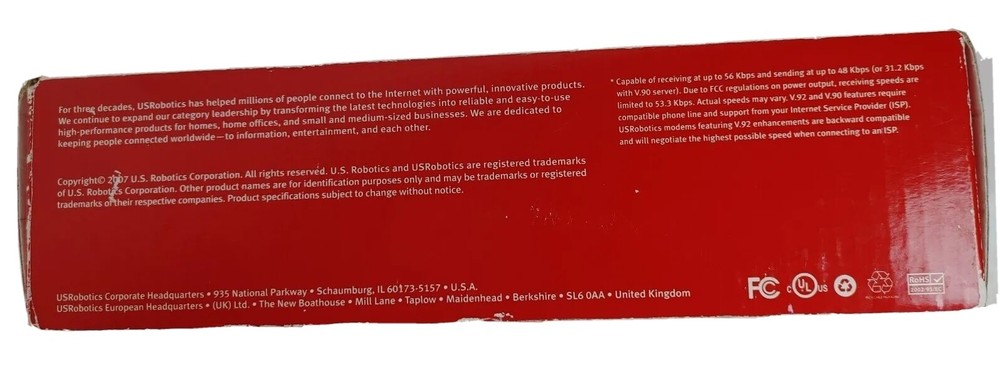 US Robotics 5686E External 56K FAX Modem V.92