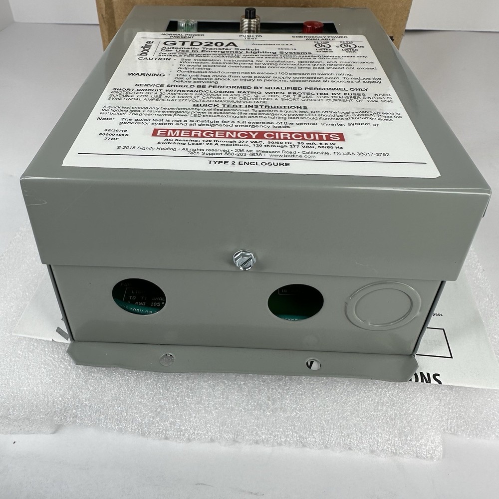Bodine GTD20A Automatic Transfer Switch For Use In Emergency Lighting Systems
