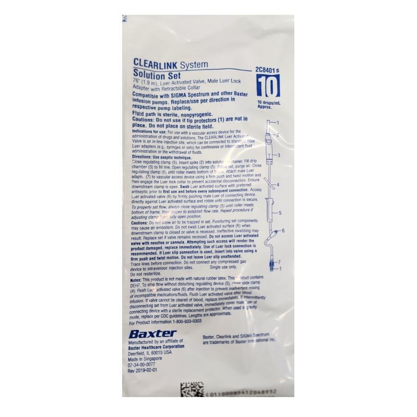 *1-Pack* Baxter Clearlink System 76" Luer Activated Valves 10 Drops/mL 2C8401