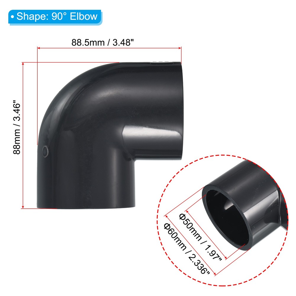 UPVC Pipe Fitting Elbow 50mm Socket 90 Degree Adapter Connector Gray