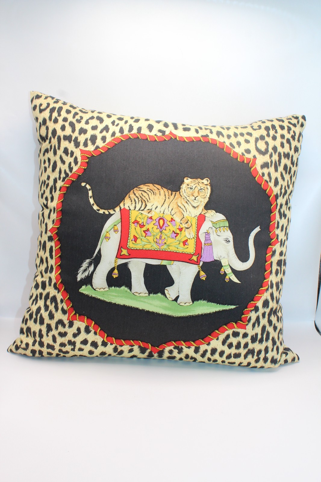 Jim Thompson Thailand Tiger & Elephant Pillow Case w/ Pilllow Thai Silk 13x13