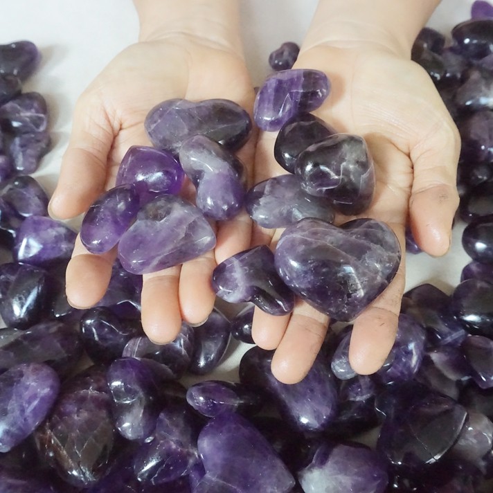 11LB 180Pcs Natural Purple Amethyst Quartz Crystal Heart Carved Healing Brazil