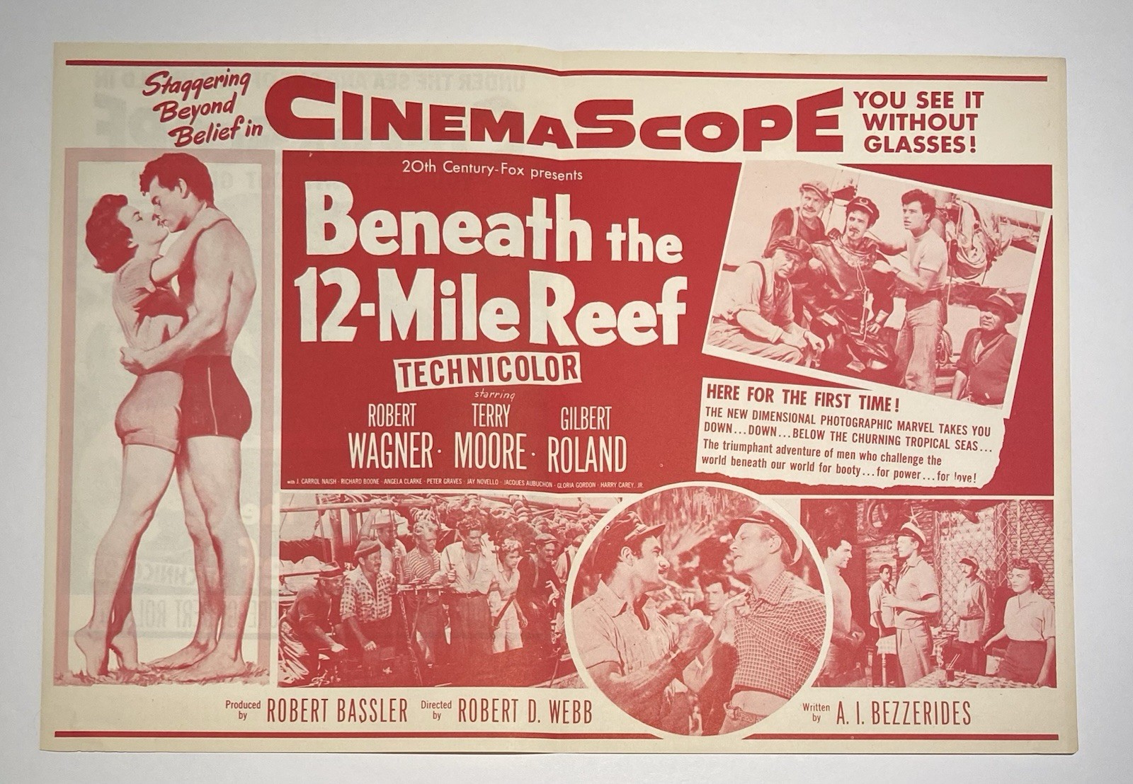 BENEATH THE 12-MILE REEF - Rare 1953 CinemaScope Film ROBERT WAGNER Movie Herald