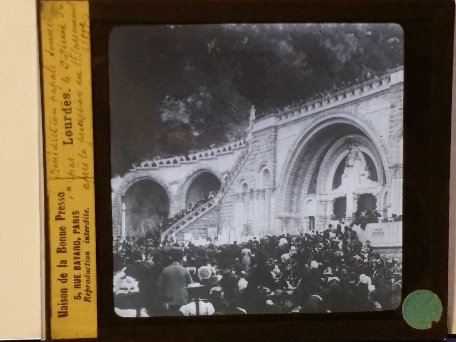 1897 Papal benediction at Lourdes Basilica, France, Magic Lantern Glass Slide
