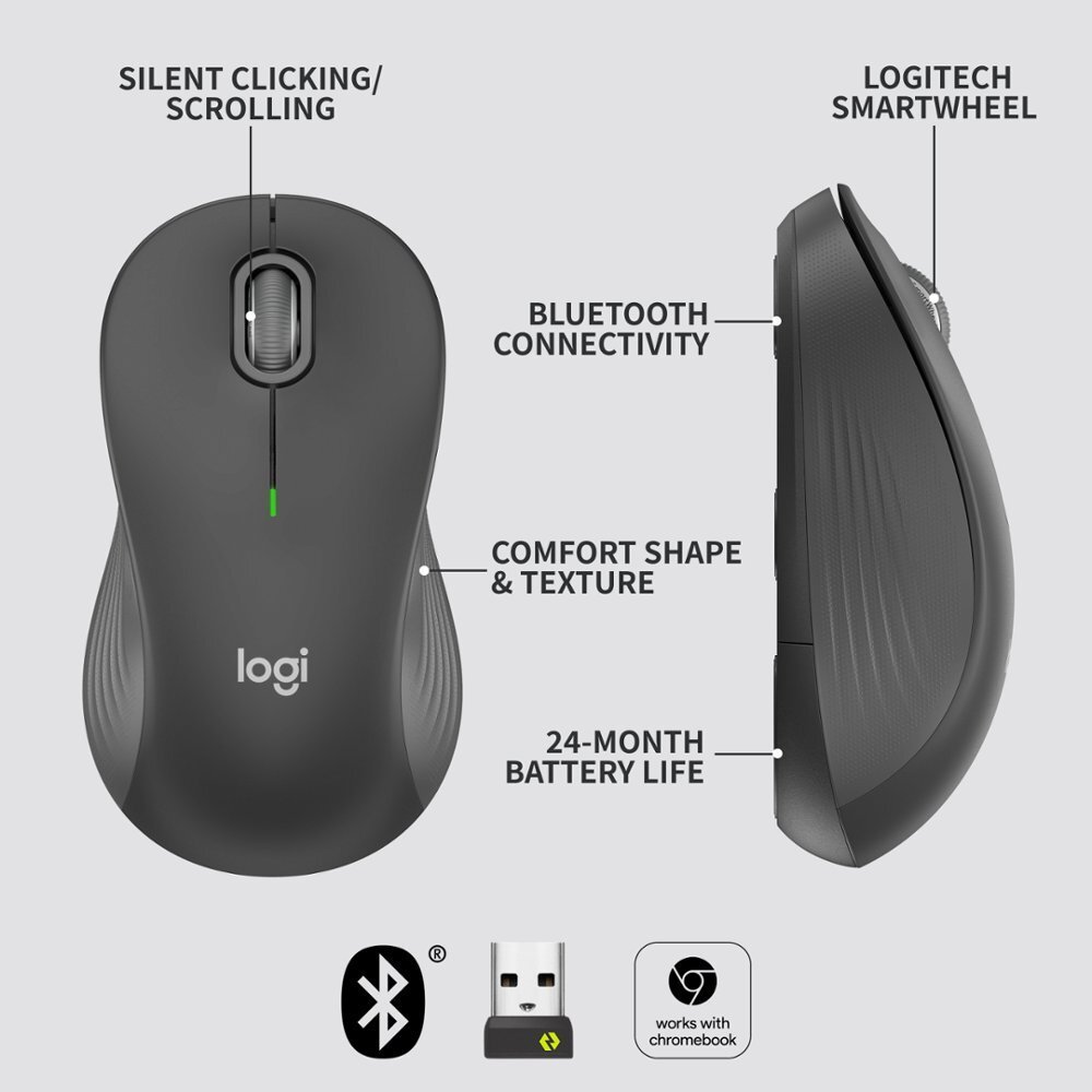 Logitech Signature M550 L Graphite Wireless Ambidextrous Optical Mouse