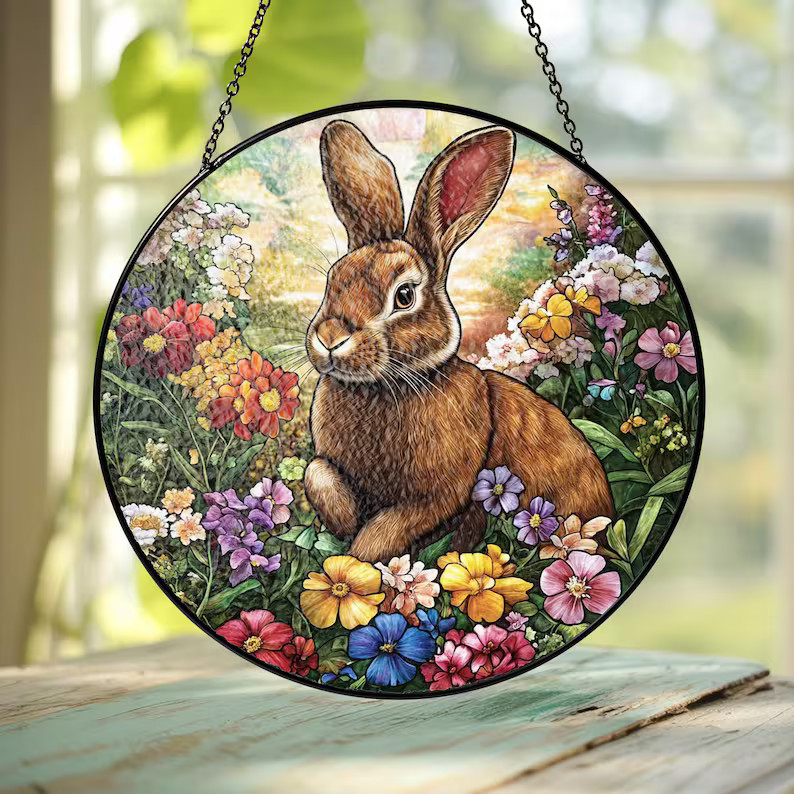 Easter Bunny Suncatcher Glass Window Decor Spring