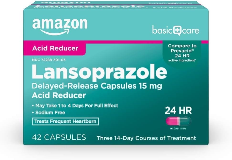 Amazon Basic Care Lansoprazole Delayed Release Capsules, 15 mg 42 Capsules