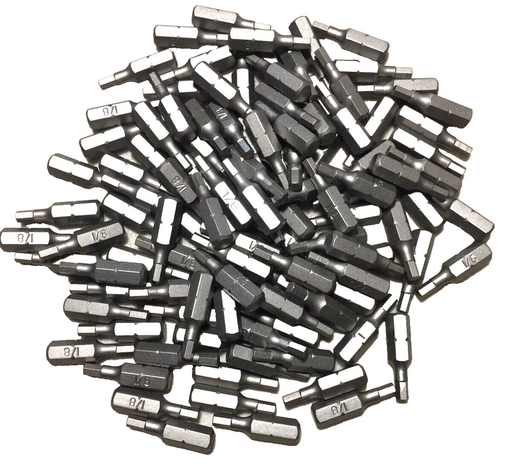 [50] S2 1/8" HEX x 1" x 1/4" SCREW DRIVER BITS HEX KEY INSERT- 50 BITS