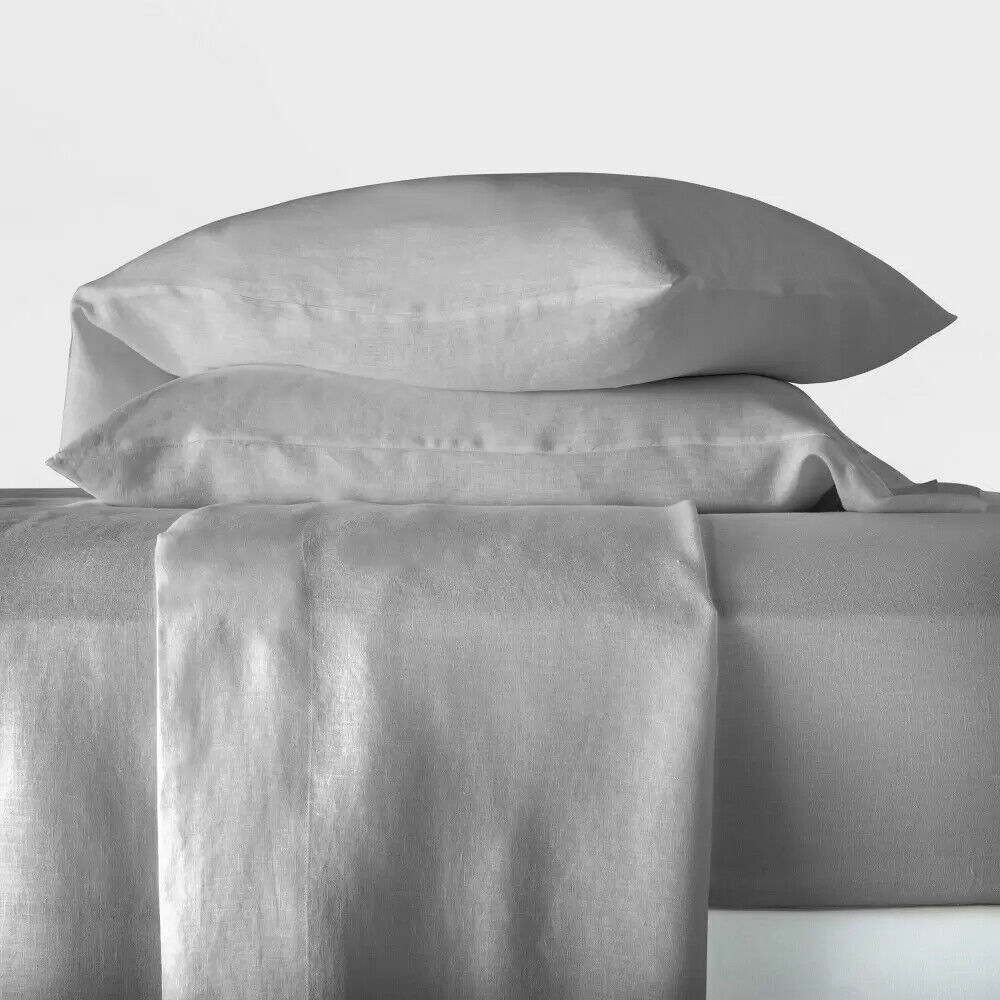 Casaluna Queen 100% Washed Hemp Solid Sheet Set Gray