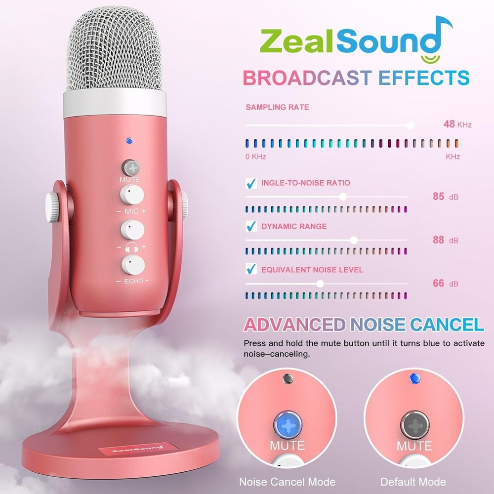 ZealSound Gaming USB Microphone - Pink